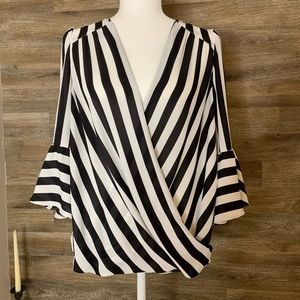 INC International Concepts Black and White Striped Blouse